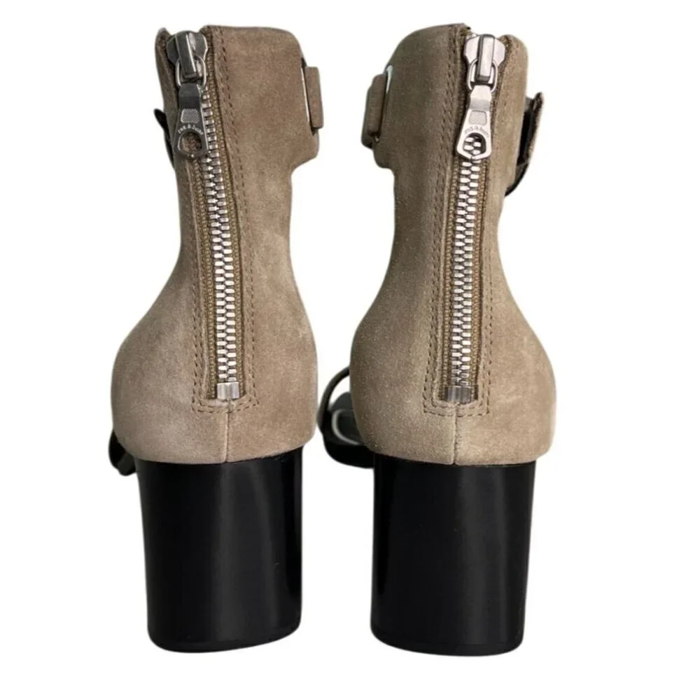 Rag & Bone Ellis Beige Suede Block Heel Ankle Strap Sandals Square Toe 8 NWT